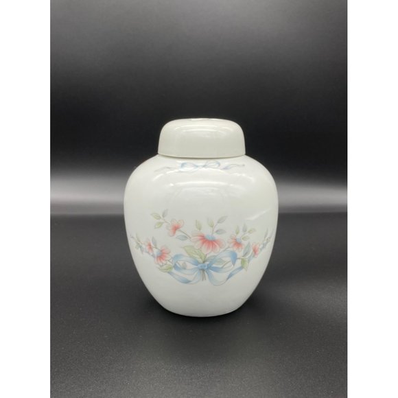 Potpourri Jar Ginger Princess House Exclusive Floral Pink Daisies Blue Bows Vint - Picture 1 of 9